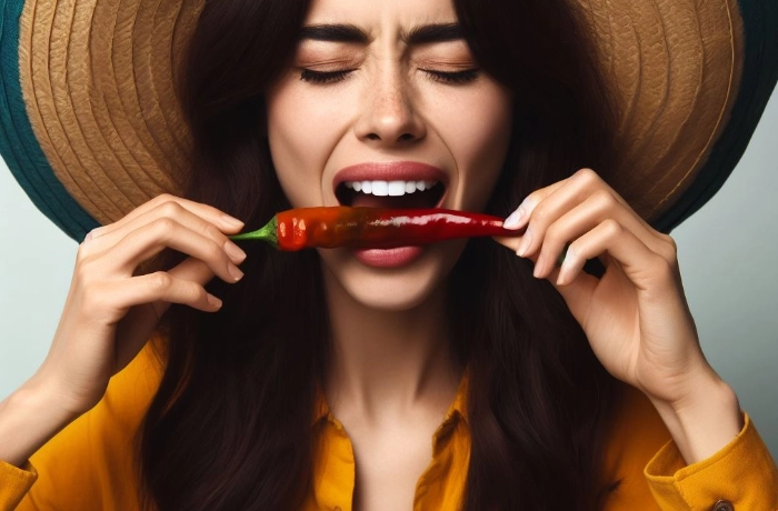 mujer comiendo chile